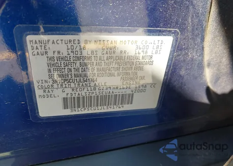 2018 Nissan Kicks Sv из США, поврежденный, VIN 3N1CP5CU1JL541764